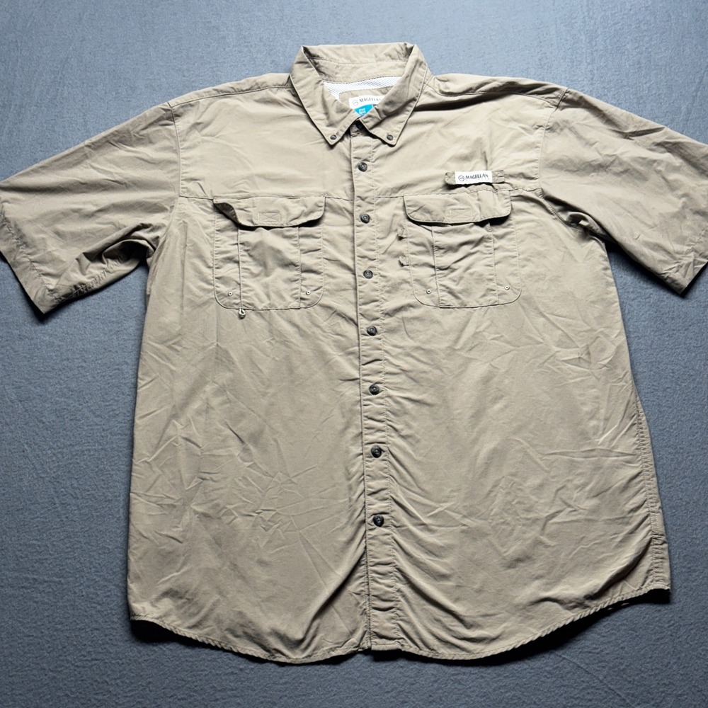 Magellan Outdoors Laguna Madre Fishing Shirt Mens‎ XL-Tall Tan Short Sleeve Vent